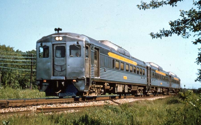 Budd RDC  Lake Forest, IL
The C&NW puchased 3 Rail Diesel Cars from the Budd Company in 1950.  They were traded to the C&O Railroad in 1957 for 3 coaches.  The photo was taken at Lake Forest, IL by Joe Barth, 6-25-1955.  Submitted by J. H. Yanke
Keywords: Budd RDC Lake Forest