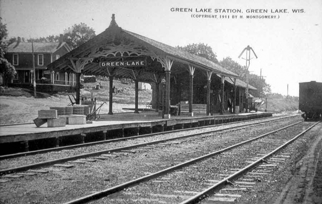 Depot  Green Lake, WI
The Green Lake depot was on the line between Fond du Lac and Marshfield.  Submitted by J. H. Yanke.
Keywords: Depot Green Lake