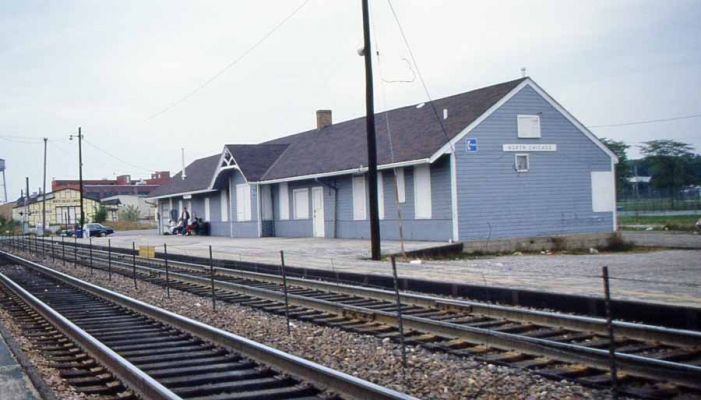 Depot  North Chicago, IL
C&NW wood frame commuter station on the North Line.  This depot has been retied and a new depot has been built at a location north of here. Dick Talbott photo 9-22-84.
Keywords: North Chicago