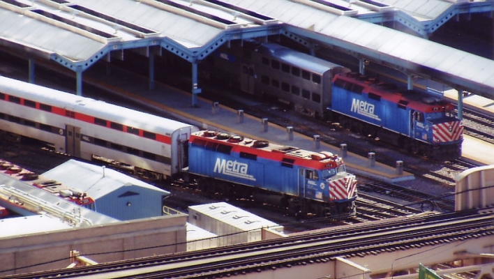 C&NW/Metra in the 21st Century
21st Century Metra operations at the Chicago Passenger Terminal are seen in March, 2004. Photo taken from the Holidan Inn, Merchandise Mart Plaza.
Photo by Bill Hakkarinen
Keywords: C&NW/Metra