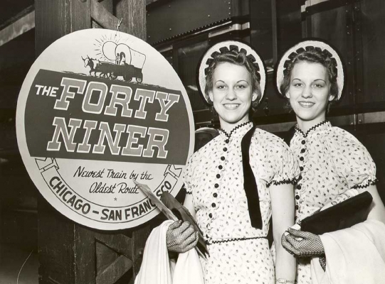 Forty Niner
Twins pose for a C&NW Public Relations Department photo at the Chicago Passenger Terminal.  The �Forty Niner� went into service on July 8, 1937 and ran until 1941 between Chicago and San Francisco.  C&NW Historical Society Archives collection.
Keywords: Forty Niner Chicago