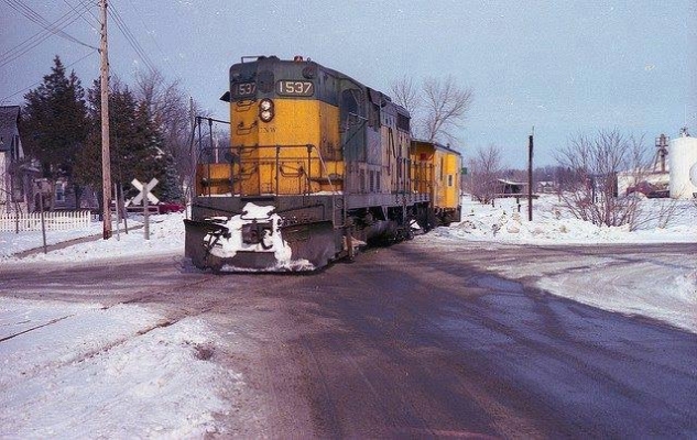 GP7 1537  Wautoma, WI
GP7 #1537 leaves Wautoma, WI for one of the last times,  east bound.  Probably taken around 1977-78
Keywords: 1537 Wautoma